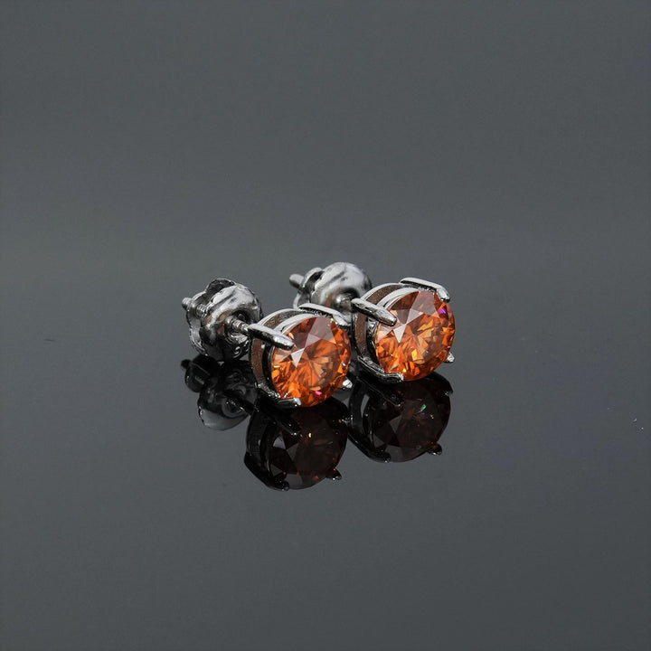 Round Cut Orange Moissanite Claw-Set Stud Earrings