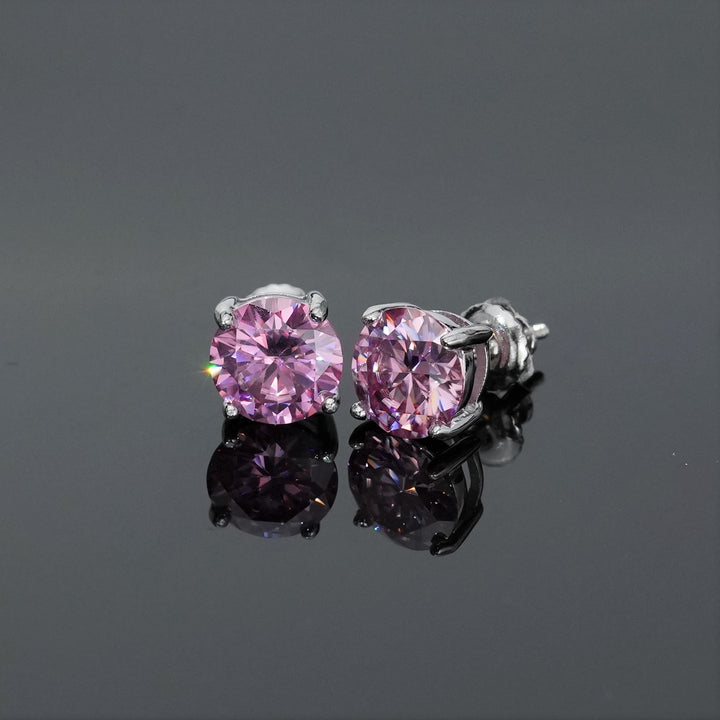 Round Cut Pink Moissanite Claw-Set Stud Earrings