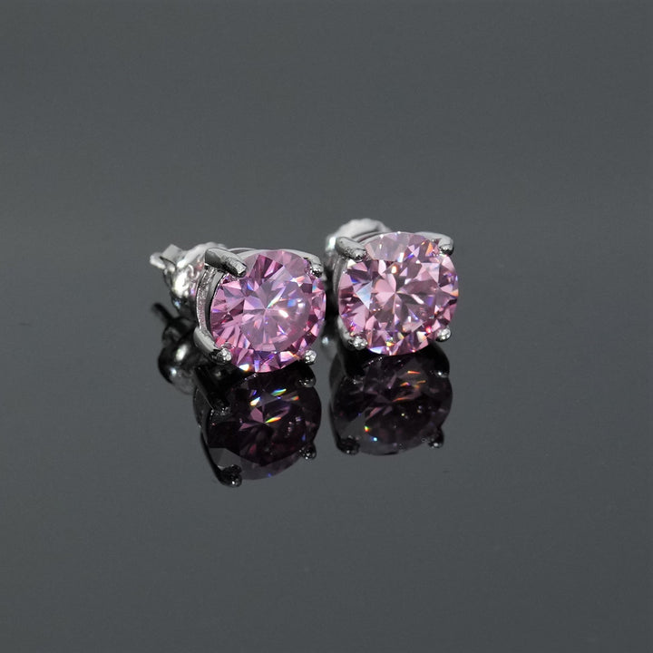 Round Cut Pink Moissanite Claw-Set Stud Earrings