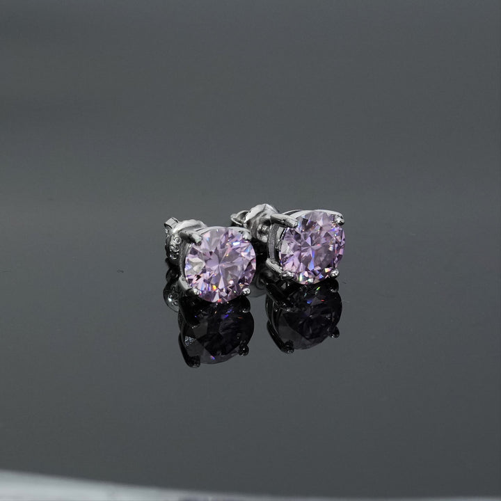 Round Cut Light Purple Moissanite Claw-Set Stud Earrings