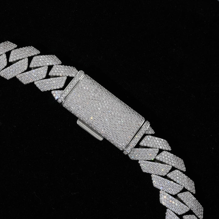 20mm White Gold 4-Row Diamond Cuban Link Chain Extended Clasp
