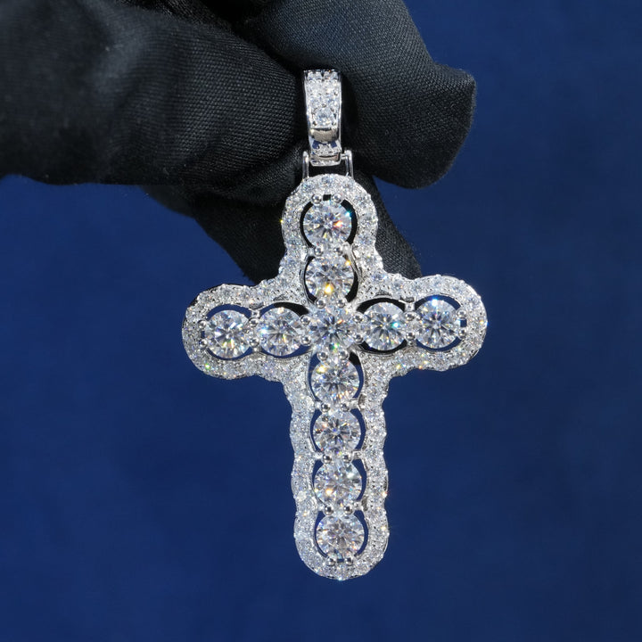 Round Colorful Moissanite Cross Pendant Necklace