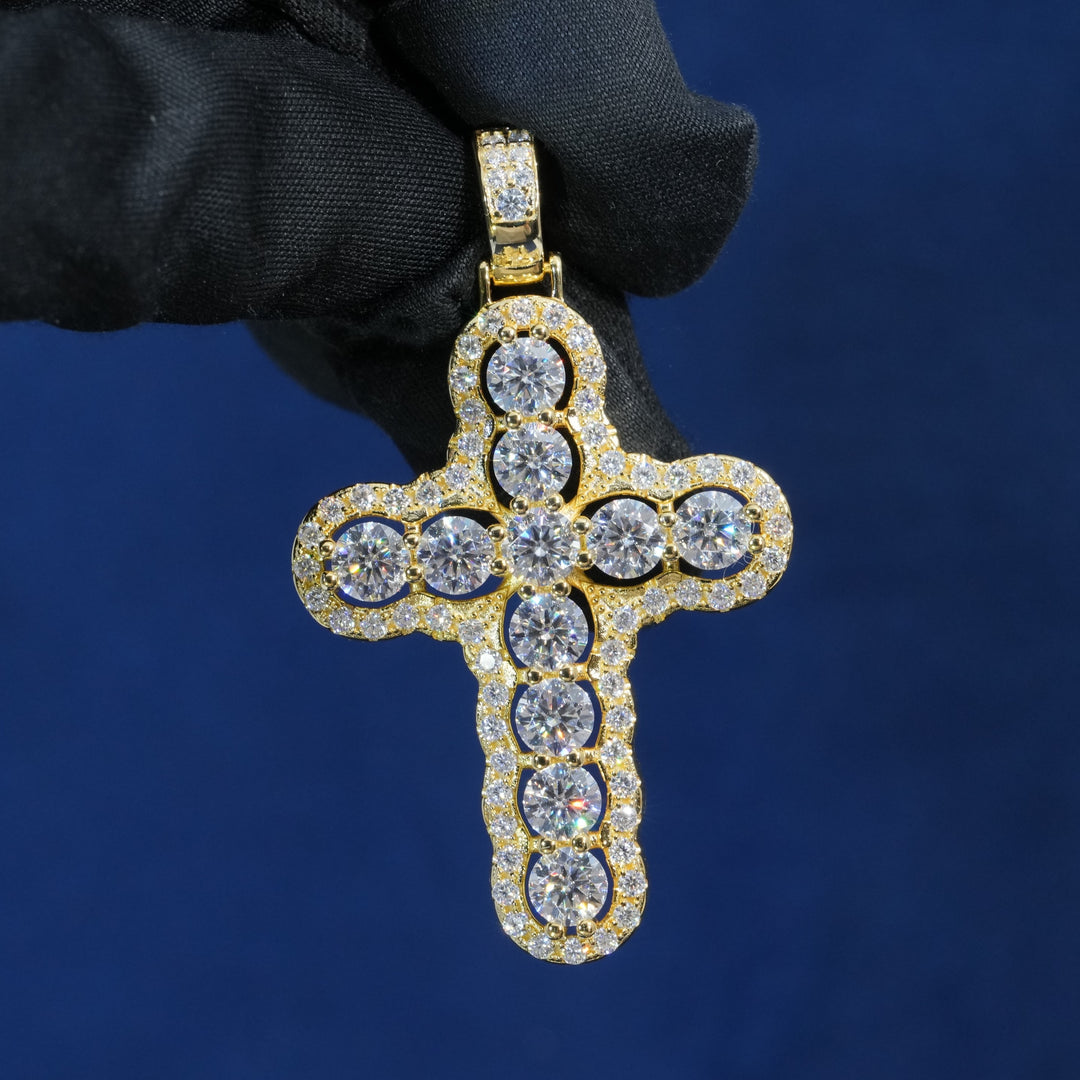 Round Colorful Moissanite Cross Pendant Necklace