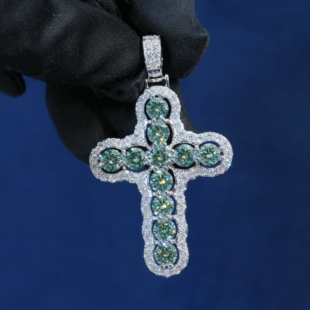 Round Colorful Moissanite Cross Pendant Necklace