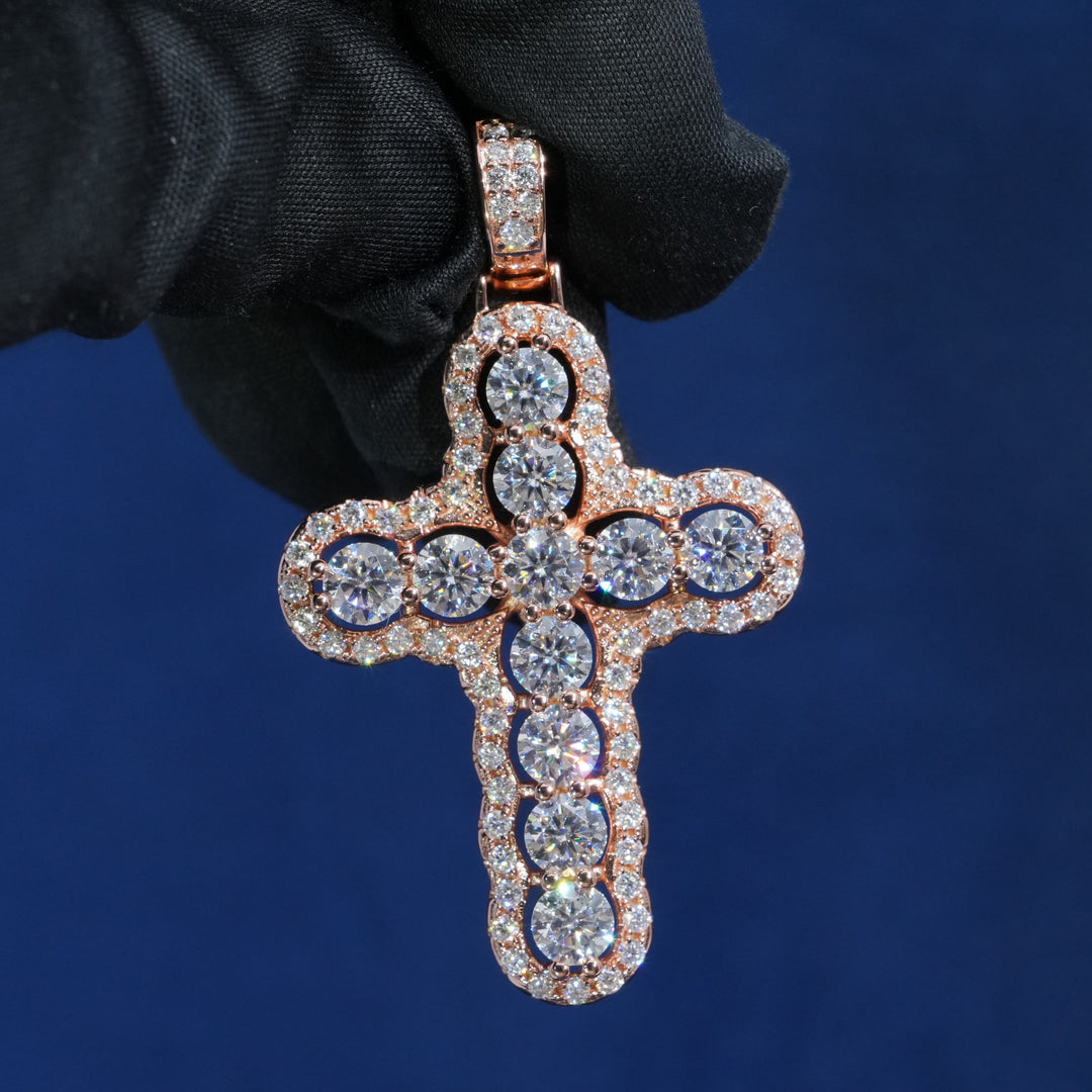 Round Colorful Moissanite Cross Pendant Necklace