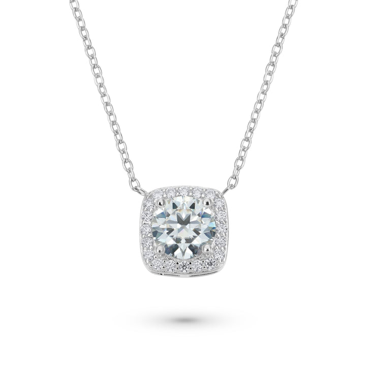 Cushion Halo 1 Carat Round Cut Diamond Necklace in White Gold