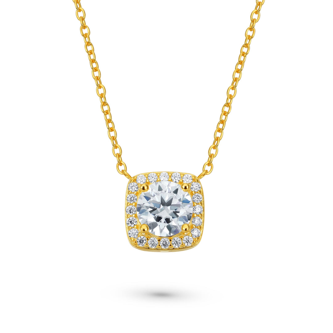 Cushion Halo 1 Carat Round Cut Diamond Necklace in Gold