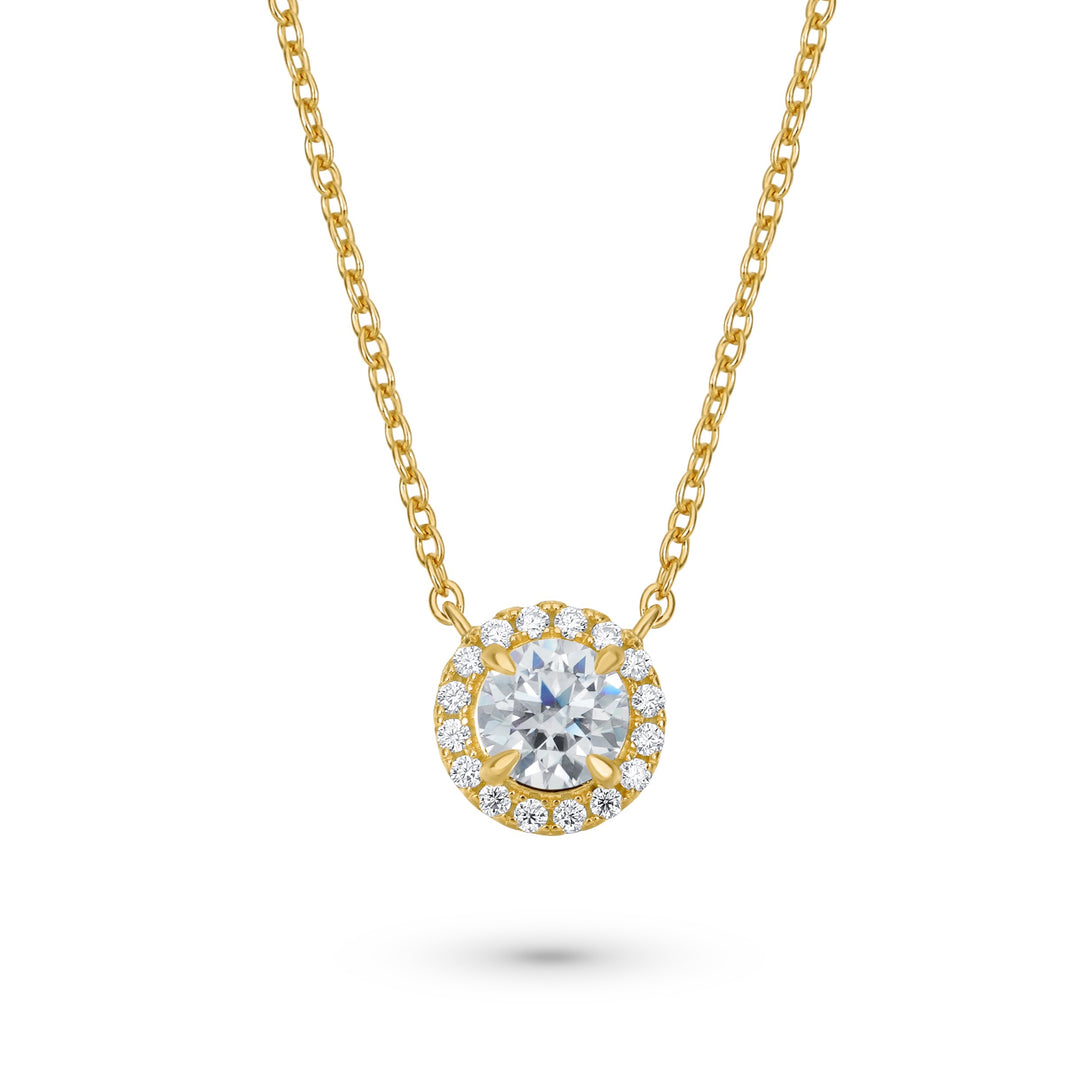 Halo Round Cut Moissanite Necklace in Yellow Gold