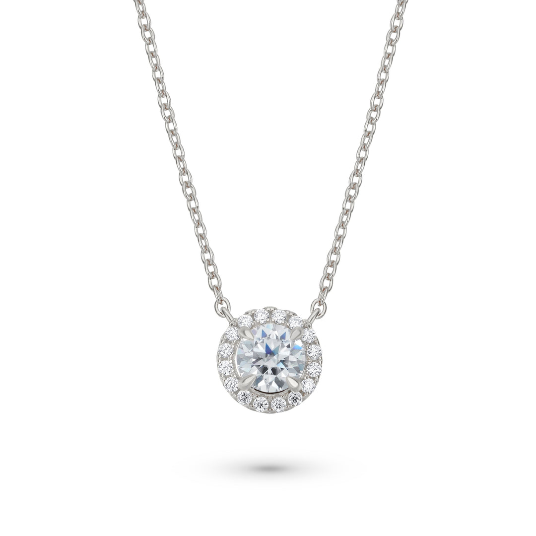 Halo Round Cut Moissanite Necklace in White Gold