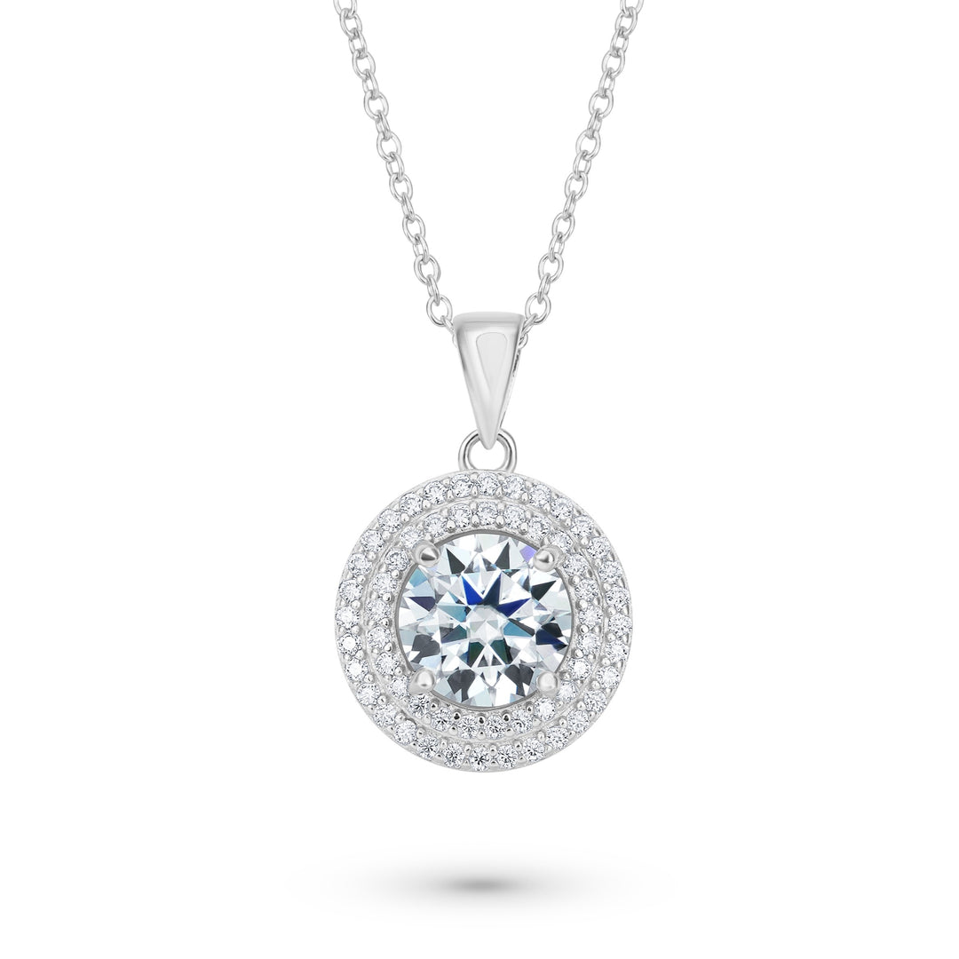 Luxe Halo Round Cut Moissanite Necklace in White Gold