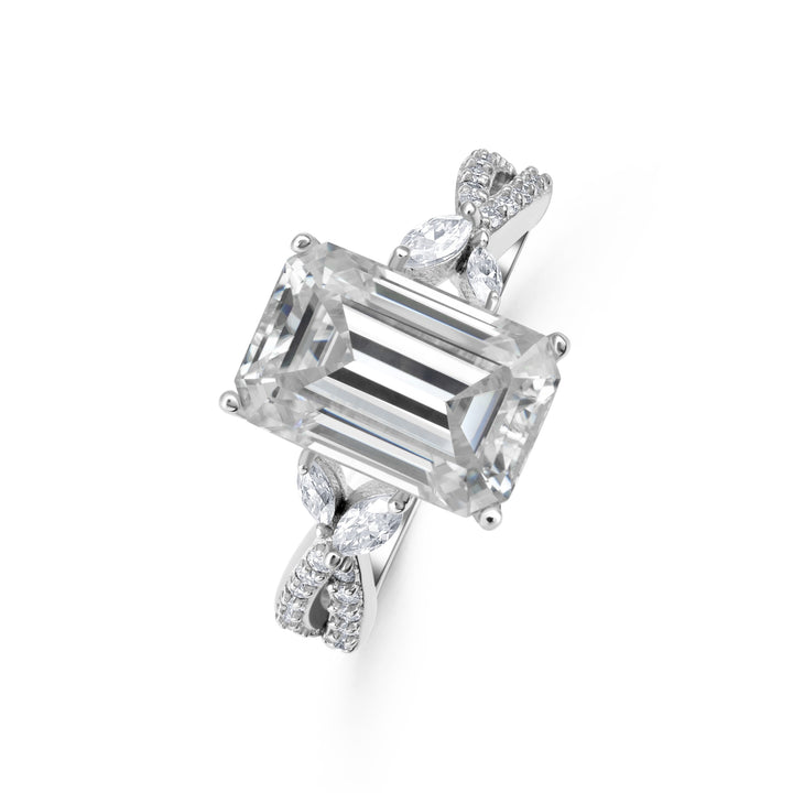 Luxe Willow Emerald Cut Moissanite Ring in Sterling Silver