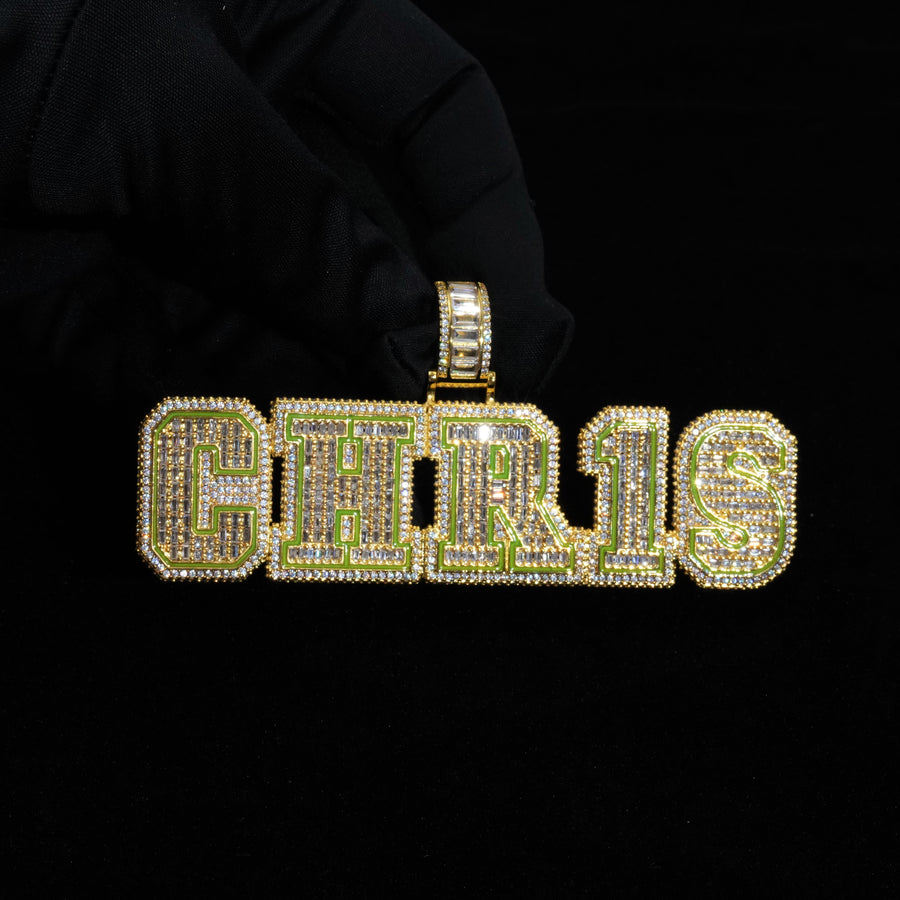 Custom Baguette Name Pendant Glow in the Dark
