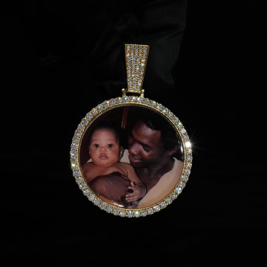 Round VVS Moissanite Custom Photo Pendant in Vermeil