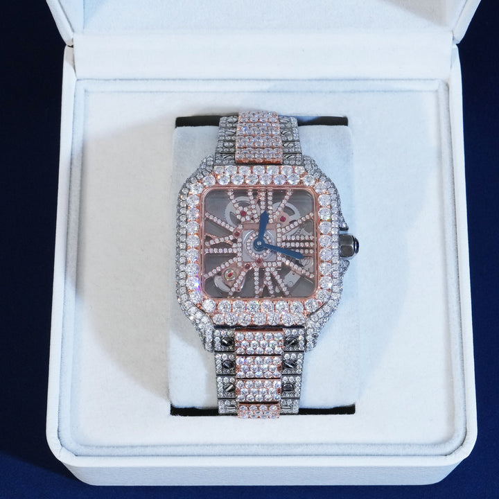 Moissanite Two-Tone Skeleton Mechanical Watch