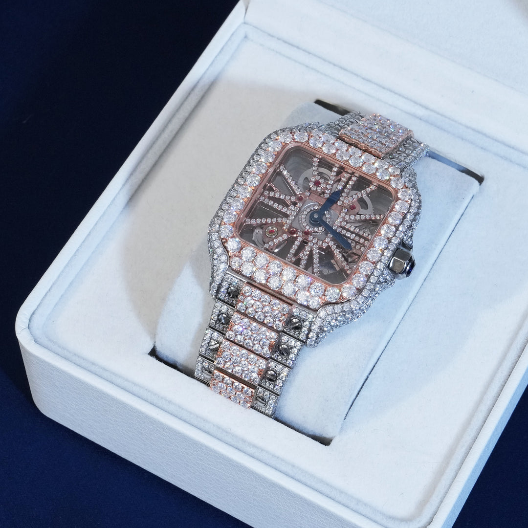 Moissanite Two-Tone Skeleton Mechanical Watch