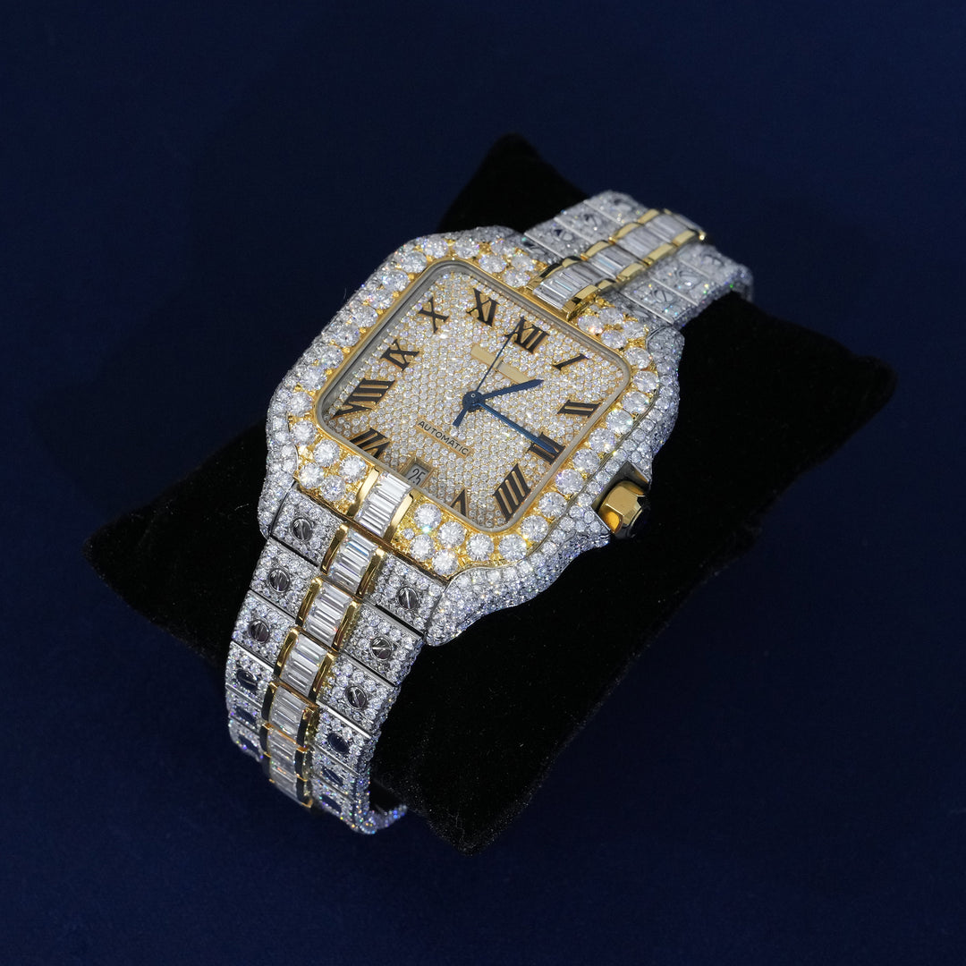 Moissanite Two Tone Roman Number Automatic Watch