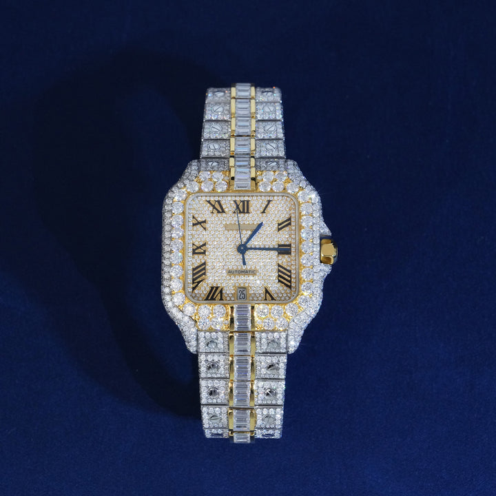 Moissanite Two Tone Roman Number Automatic Watch