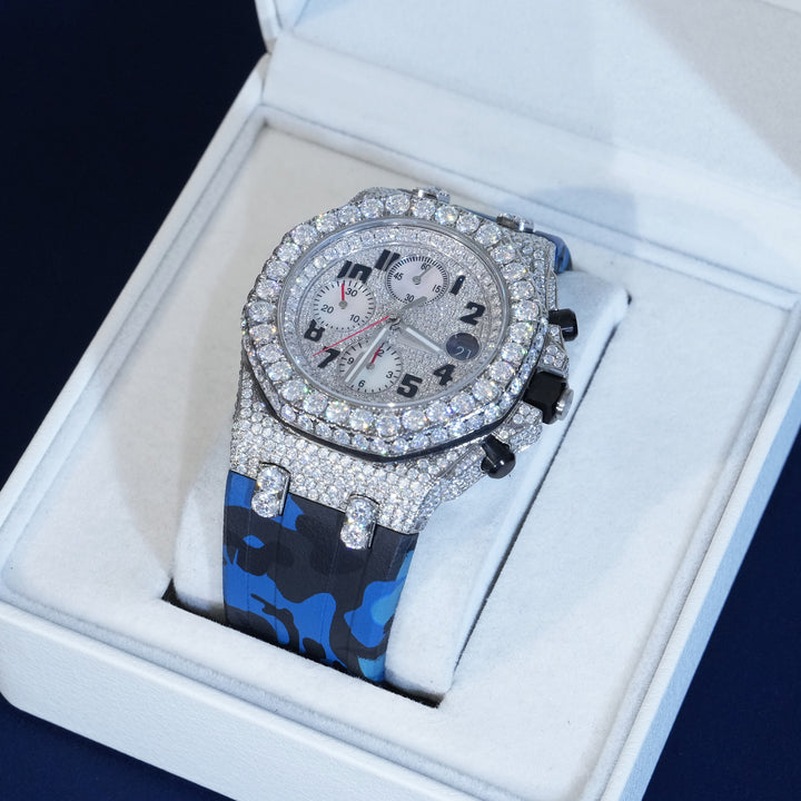 Moissantie Blue Strap Arabic Numbers Dial Watch