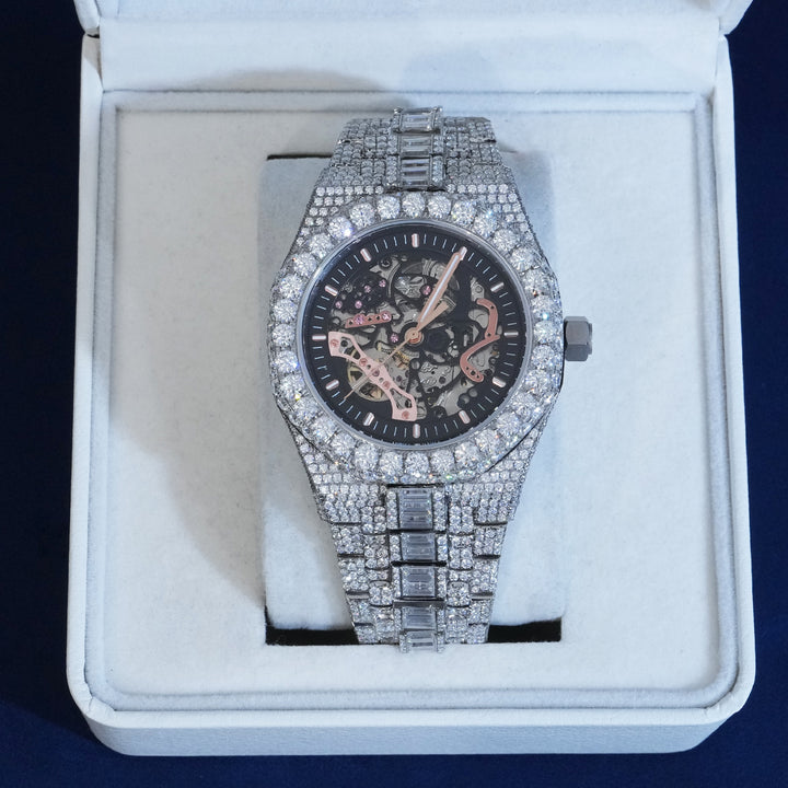 Baguette Moissanite Skeleton Watch