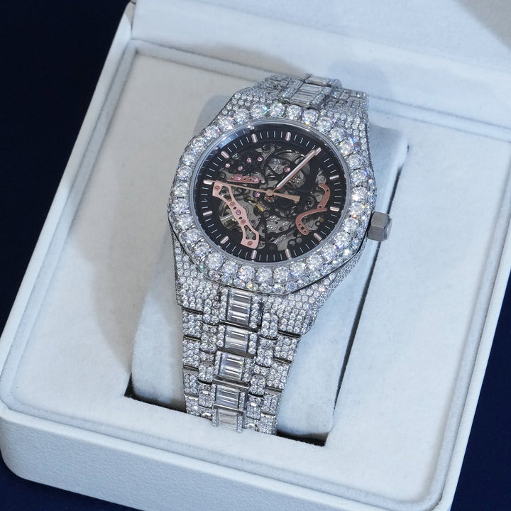 Baguette Moissanite Skeleton Watch