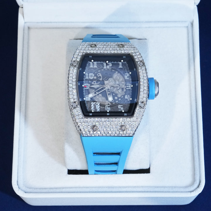 Moissanite Iced Blue Hand Watch