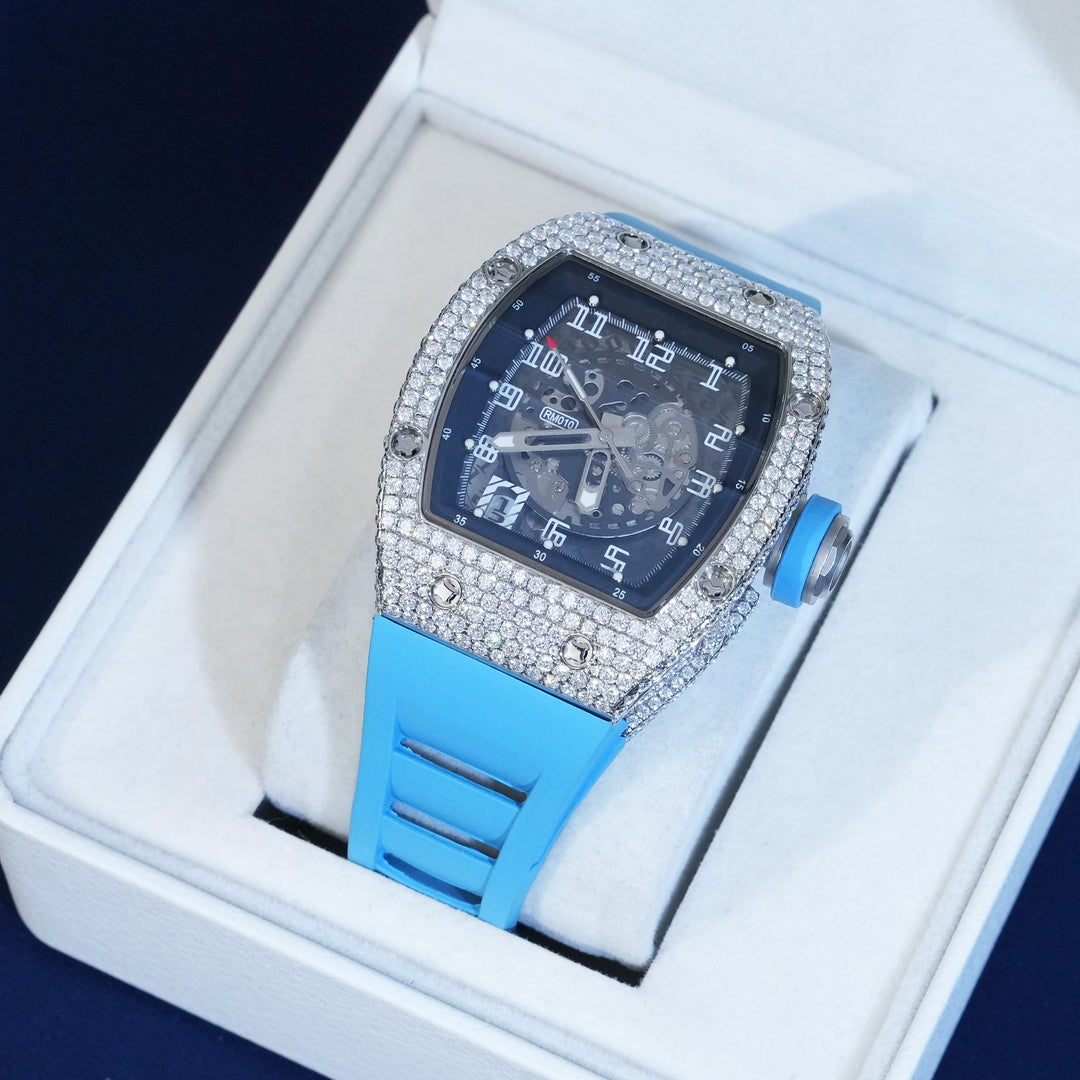 Moissanite Iced Blue Hand Watch