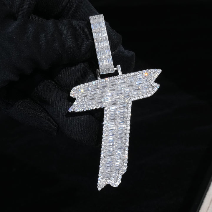 Full Baguette Diamond Initial Pendant Necklace