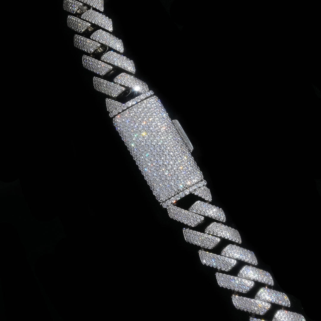 15mm White Gold 4-Row Diamond Cuban Link Chain Extended Clasp