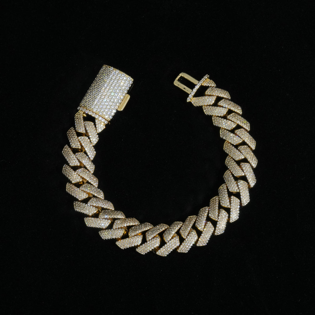 15mm Gold 4-Row Diamond Cuban Bracelet Extended Clasp