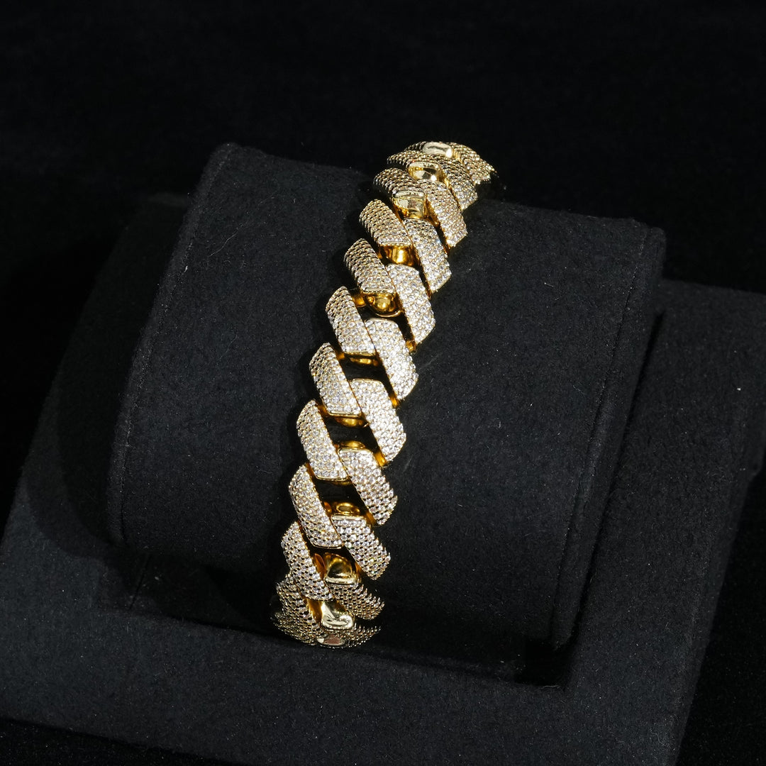 15mm Gold 4-Row Diamond Cuban Bracelet Extended Clasp