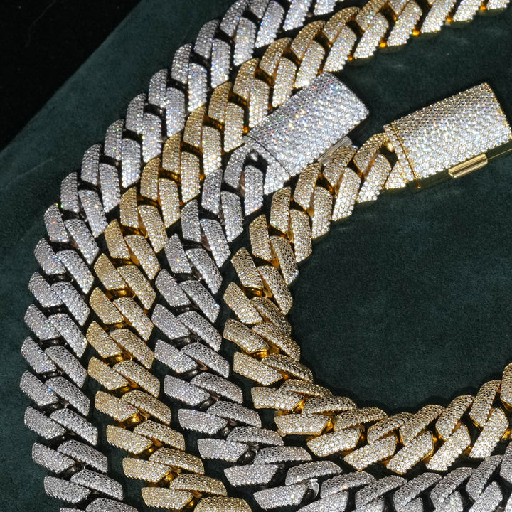 15mm Gold 4-Row Diamond Cuban Link Chain Extended Clasp