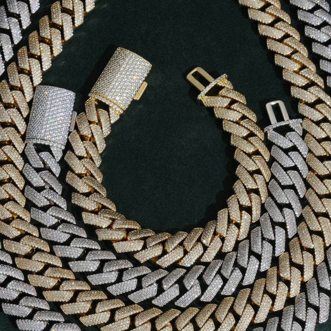 15mm White Gold 4-Row Diamond Cuban Bracelet Extended Clasp