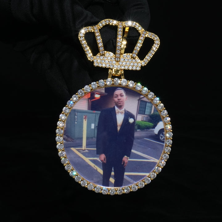 Large Round Custom Photo Pendant with Crown Bail