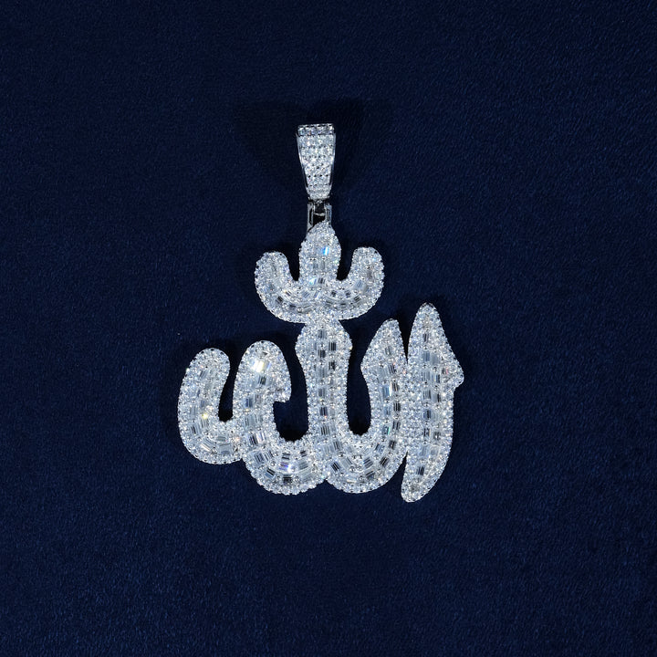 Baguette Moissanite Iced Allah Pendant S925