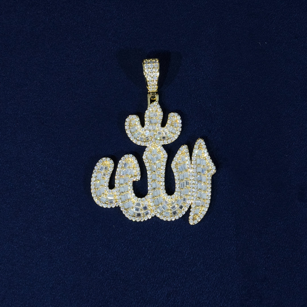 Baguette Moissanite Iced Allah Pendant S925