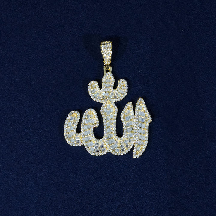 Baguette Moissanite Iced Allah Pendant S925