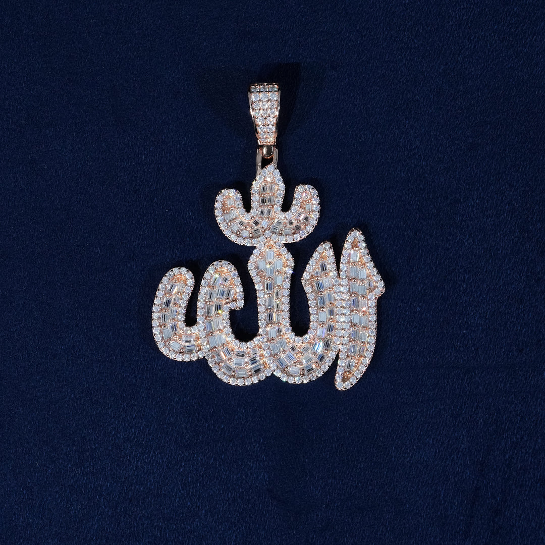 Baguette Moissanite Iced Allah Pendant S925
