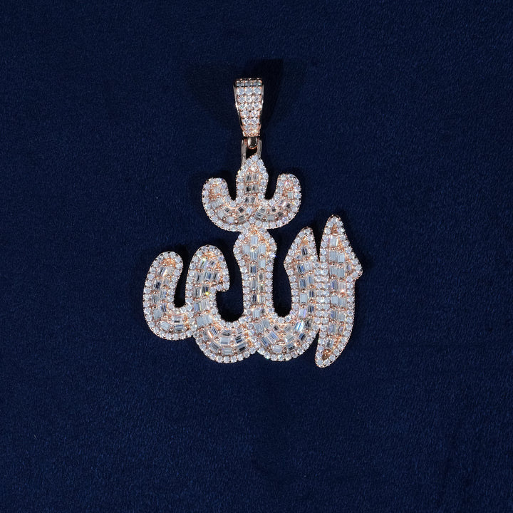 Baguette Moissanite Iced Allah Pendant S925