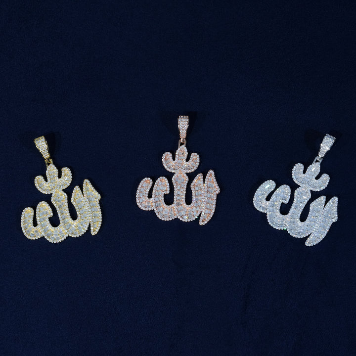 Baguette Moissanite Iced Allah Pendant S925