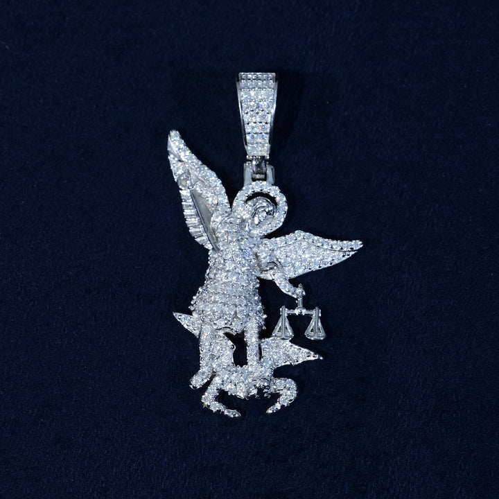 Moissanite Arch Angel St. Michael Pendant 925 Sterling Silver