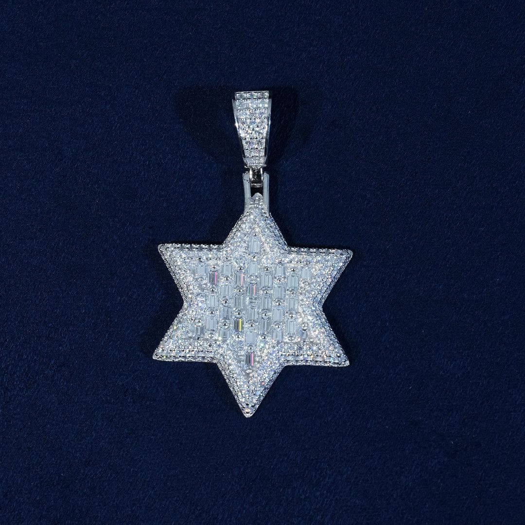 Baguette Moissanite Star of David Pendant Serling Silver