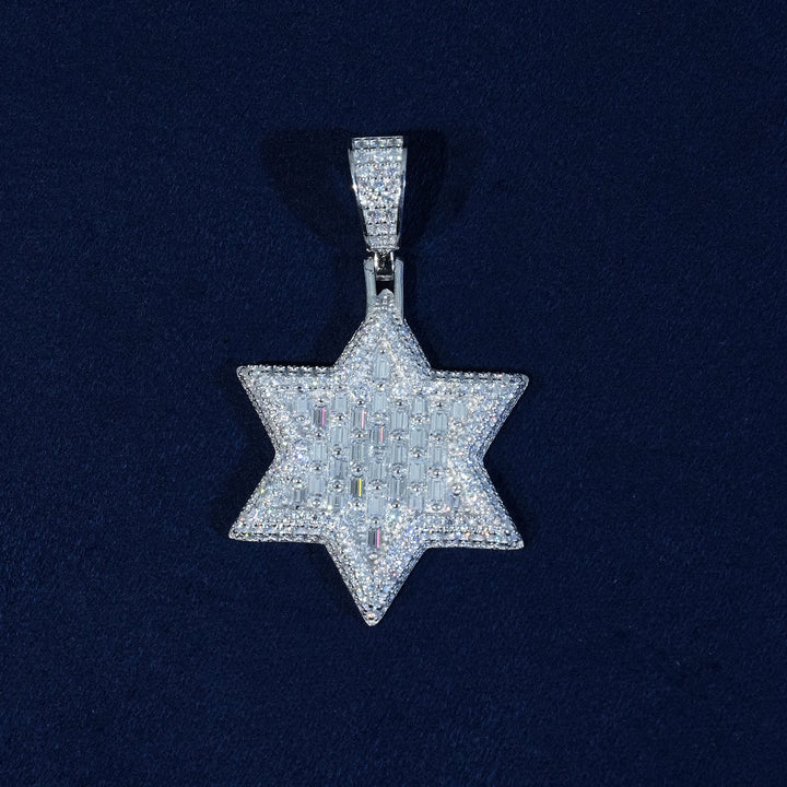Baguette Moissanite Star of David Pendant Serling Silver