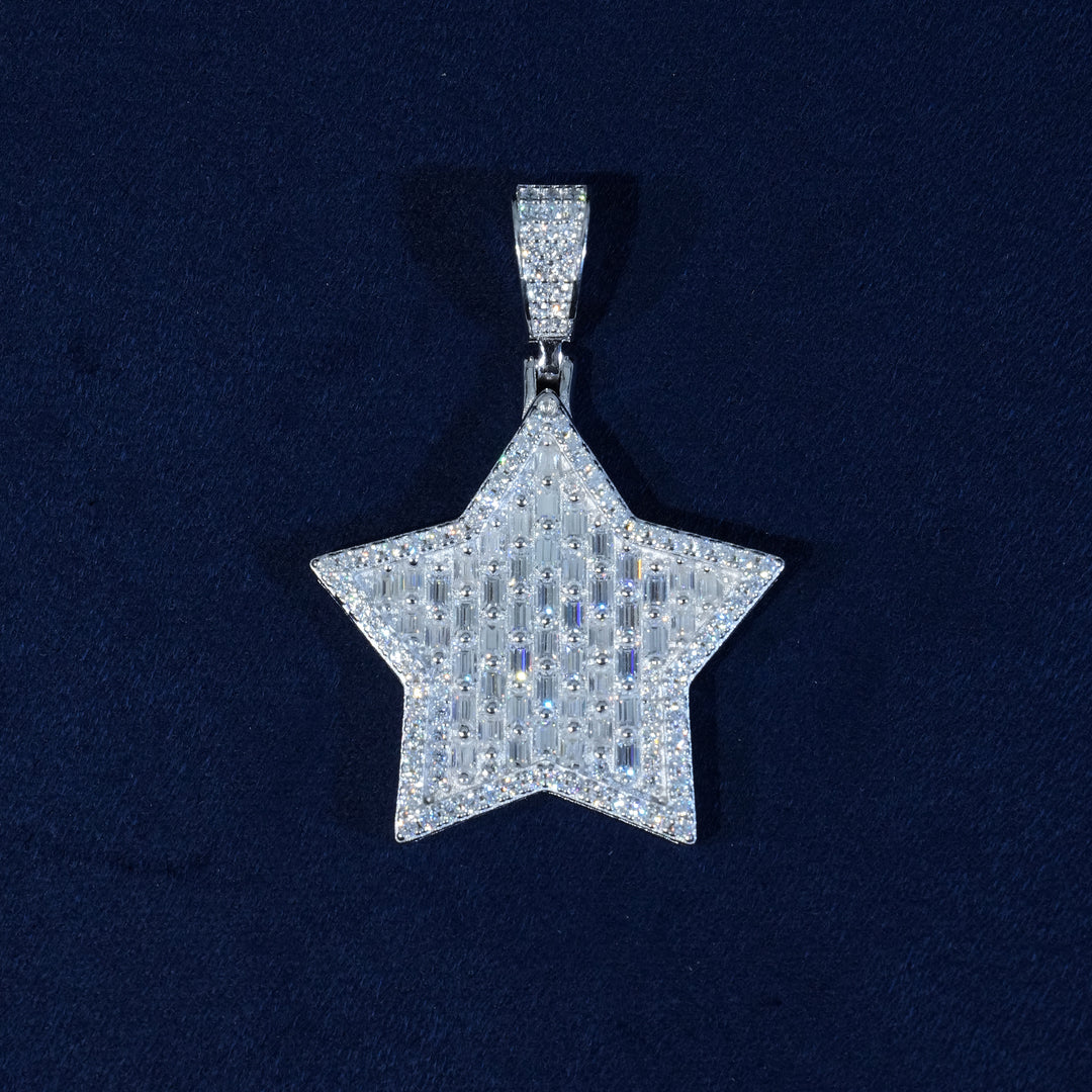 Baguette Moissanite Star Pendant Serling Silver