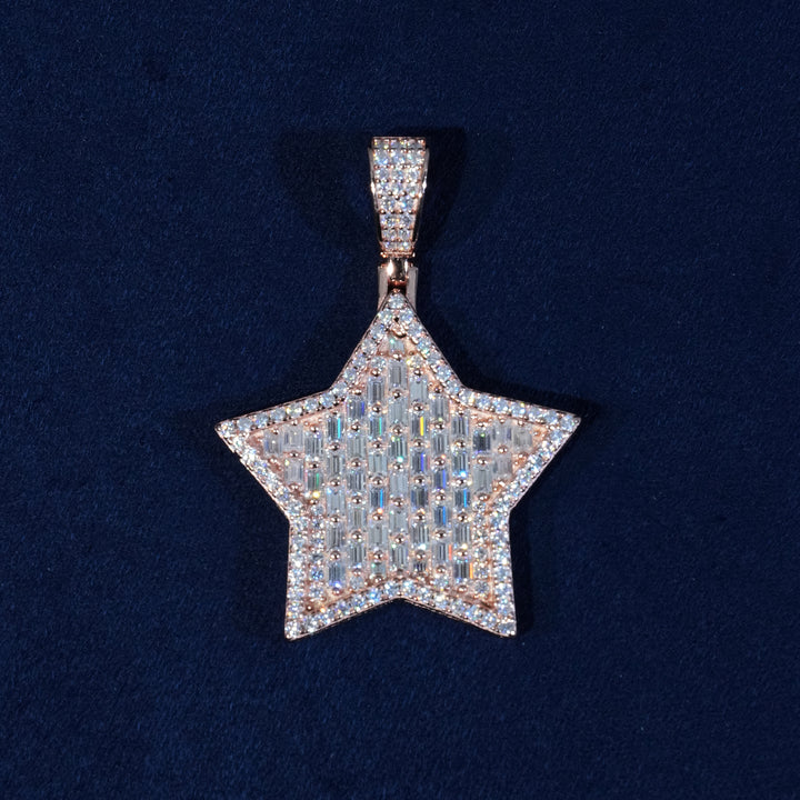 Baguette Moissanite Star Pendant Serling Silver