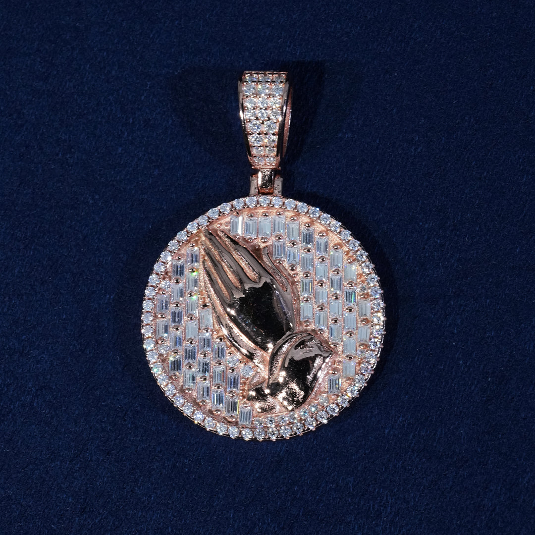 Baguette Moissanite Praying Hands Pendant S925