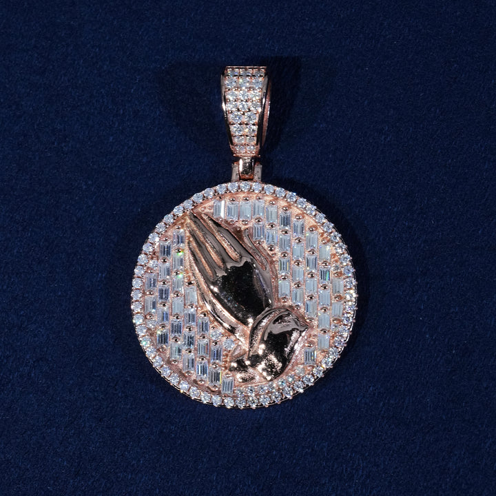 Baguette Moissanite Praying Hands Pendant S925