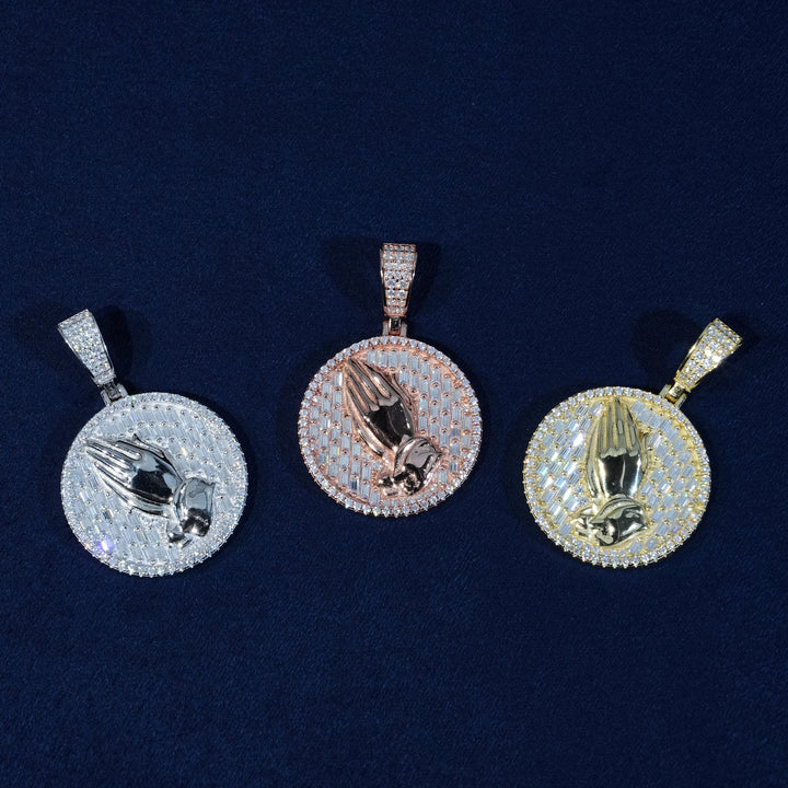 Baguette Moissanite Praying Hands Pendant S925