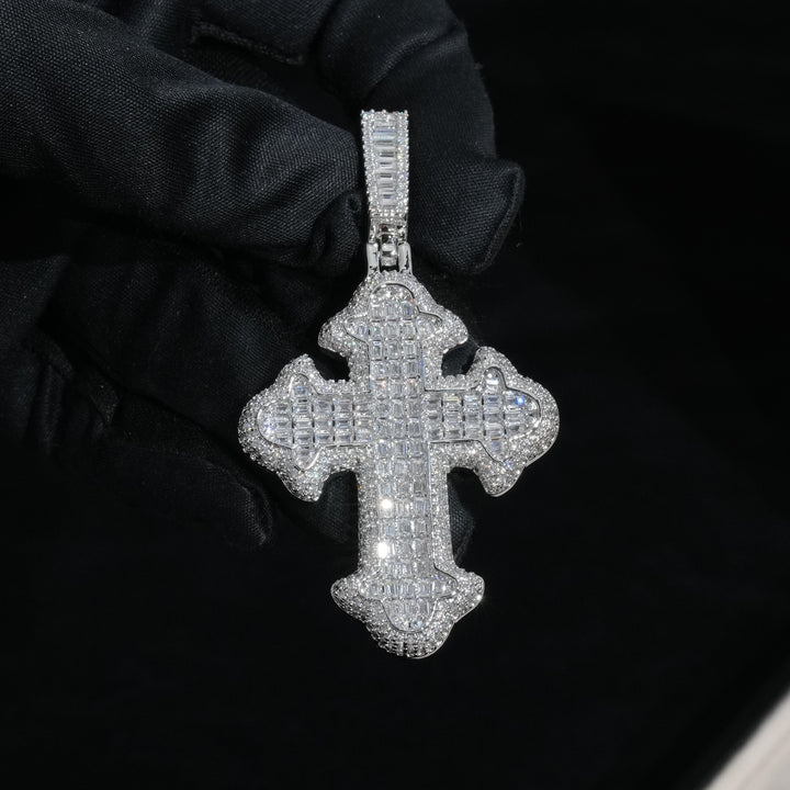 Moissanite Baguette Gothic Cross Pendant