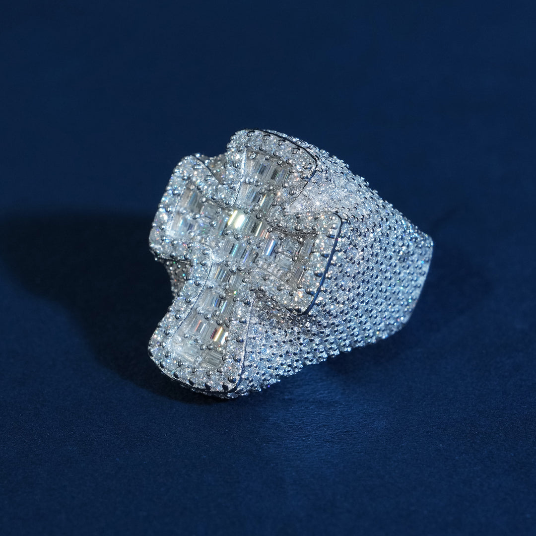 Iced Out Baguette Cross Moissanite Ring 925 Sterling Silver