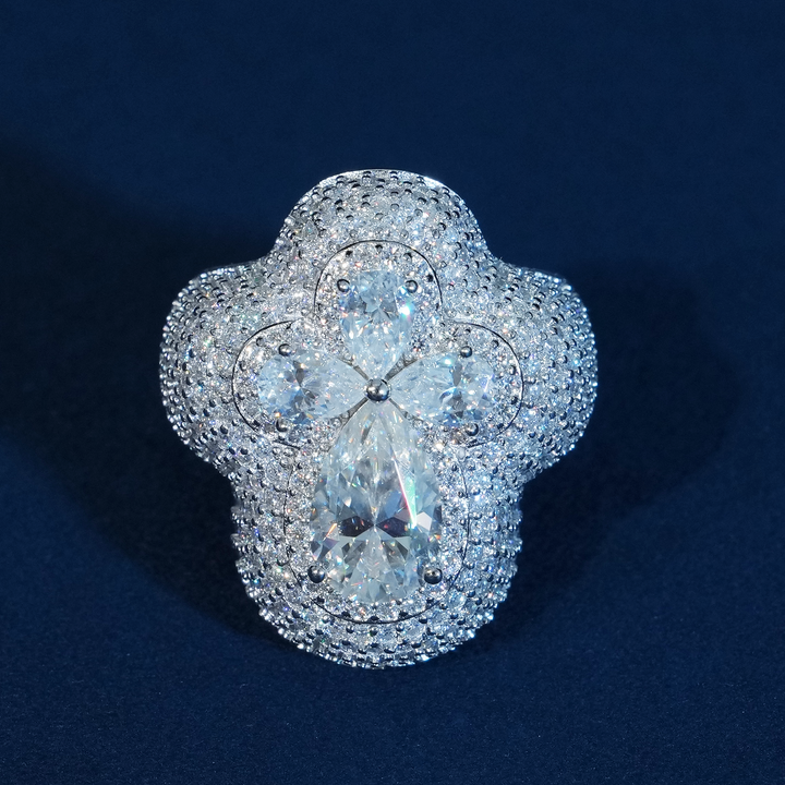Iced Out Clover Moissanite Ring 925 Sterling Silver